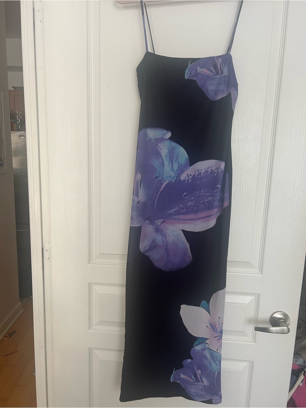 Hello Molly Black Slip Dress with Purple Floral Detail